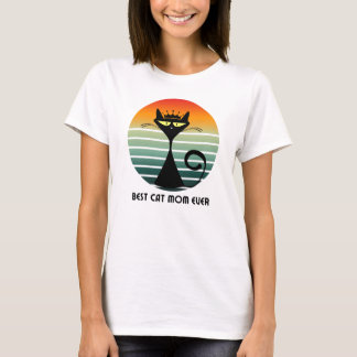 Retro Zwarte Kat Koningin T-shirt, Kat Moeder Cade T-shirt