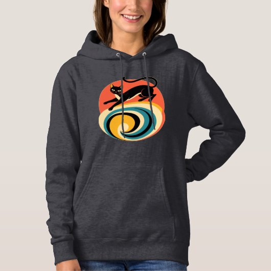Retro Zwarte Kat Kunst Hoodie (Voorkant)