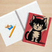 Retro zwarte kat, meesterbrein op het werk en naam notitieboek