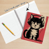 Retro zwarte kat, meesterbrein op het werk en naam notitieboek