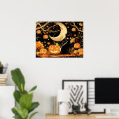 Retro Zwarte Kat met Jack-o'-Lanterns Poster (Thuiskantoor)