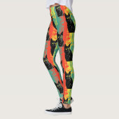 Retro Zwarte Kat Patroon Leggings (Links)