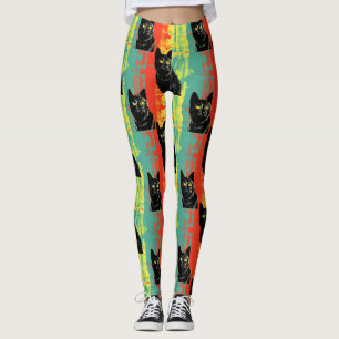 Retro Zwarte Kat Patroon Leggings