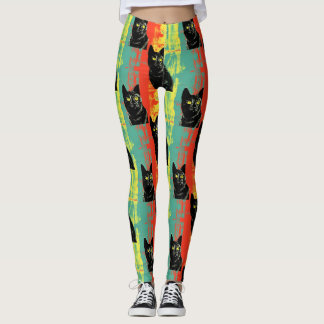 Retro Zwarte Kat Patroon Leggings