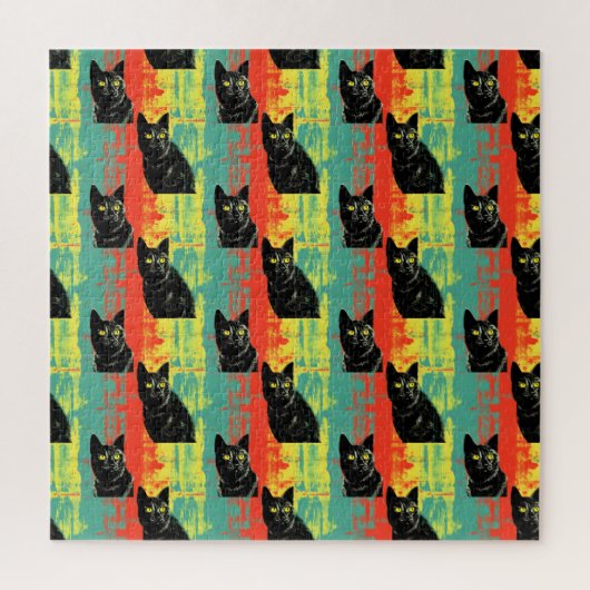 Retro zwarte kat patroon legpuzzel (Verticaal)