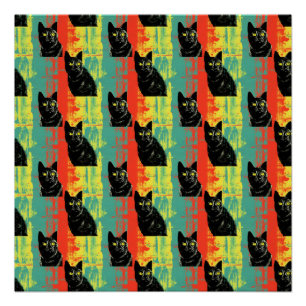 Retro zwarte kat patroon perfect poster