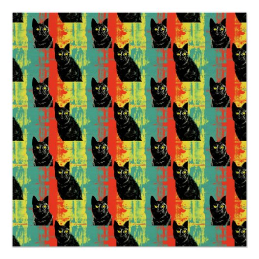 Retro zwarte kat patroon perfect poster (Voorkant)