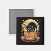 Retro Zwarte Kat Pompoen Grappig Halloween Magneet (Voorkant / Achterkant)