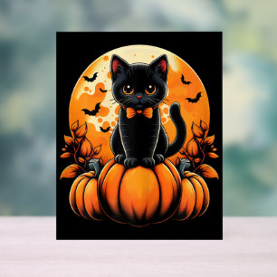 Retro Zwarte Kat Pompoen Halloween Herfst Herfst Acryl Bord
