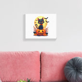 Retro Zwarte Kat Pompoen Halloween Kostuum Herfst Canvas Afdruk (Insitu (Woonkamer))