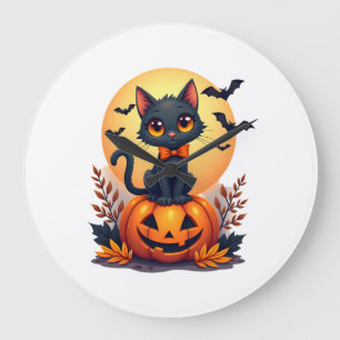 Retro Zwarte Kat Pompoen Halloween Kostuum Herfst Grote Klok
