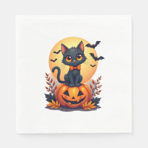 Retro Zwarte Kat Pompoen Halloween Kostuum Herfst Servet