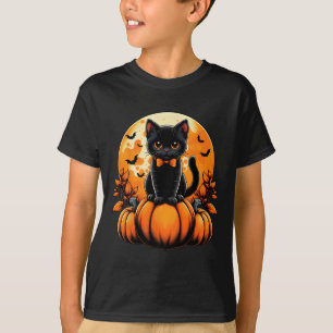 Retro Zwarte Kat Pompoen Halloween Kostuum Herfst T-shirt