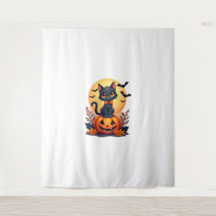 Retro Zwarte Kat Pompoen Halloween Kostuum Herfst Wandkleed