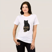 Retro Zwarte Kat & Schedel Tri-Blend Shirt (Voorkant volledig)
