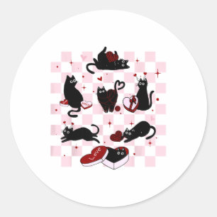 Retro Zwarte Kat Spelen Hart Valentijnsdag Cat K Ronde Sticker