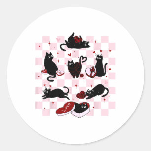 Retro Zwarte Kat Spelen Hart Valentijnsdag Cat K Ronde Sticker
