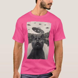 Retro Zwarte Kat Ufo Ontmoetingen - Grappig Ufo Zw T-shirt