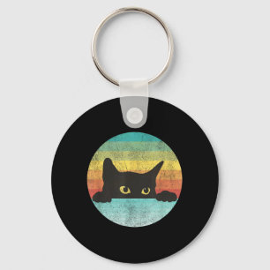 Retro Zwarte Kat Vintage Grappige Schattige Kat Sleutelhanger