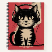 Retro zwarte kat, wereldheerschappij uitzetten, gr notitieboek (Voorkant)