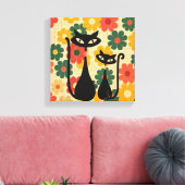 Retro Zwarte Katten Canvas Print Mid Century Moder (Insitu (Woonkamer))