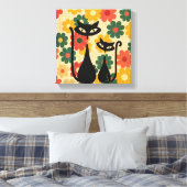Retro Zwarte Katten Canvas Print Mid Century Moder (Insitu (Slaapkamer))