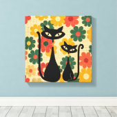 Retro Zwarte Katten Canvas Print Mid Century Moder (Insitu (Houten vloer))