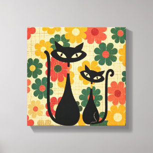 Retro Zwarte Katten Canvas Print Mid Century Moder