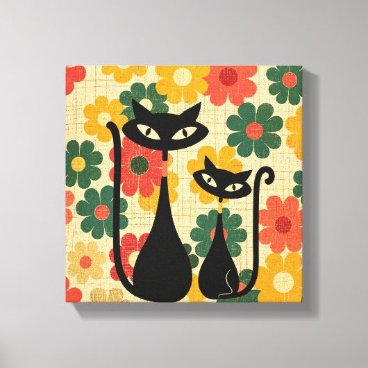 Retro Zwarte Katten Canvas Print Mid Century Moder (Voorkant)