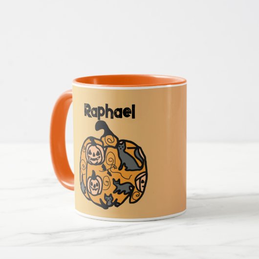 Retro zwarte katten en pompoen dromen mok (Voorkant links)
