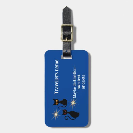 Retro zwarte katten met starburst - bewerkbaar ber bagagelabel (Voorkant verticaal)