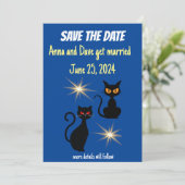 Retro zwarte katten met starburst/sla de datum op! kaart (Staand voorkant)