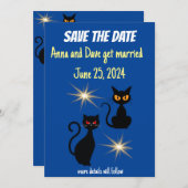 Retro zwarte katten met starburst/sla de datum op! kaart (Voorkant / Achterkant)