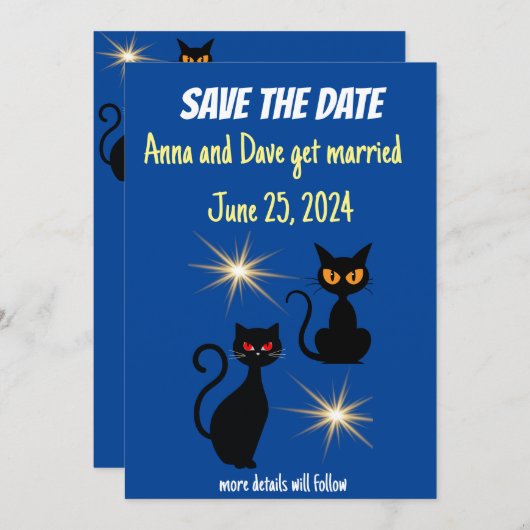 Retro zwarte katten met starburst/sla de datum op! kaart (Voorkant / Achterkant)