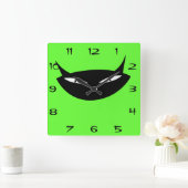 Retro zwarte kattengezicht met cijfers vierkante klok (Huis)