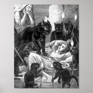 Retro zwarte kattepartijtekening poster