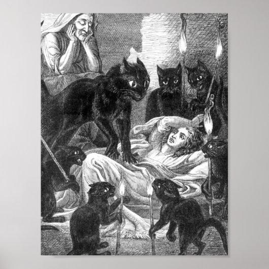 Retro zwarte kattepartijtekening poster (Voorkant)