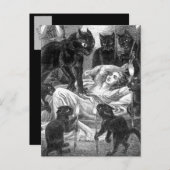 Retro zwarte kattepartijtekening uitnodiging briefkaart (Voorkant / Achterkant)