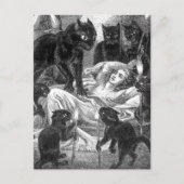 Retro zwarte kattepartijtekening uitnodiging briefkaart (Voorkant)