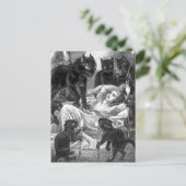 Retro zwarte kattepartijtekening uitnodiging briefkaart (Staand voorkant)