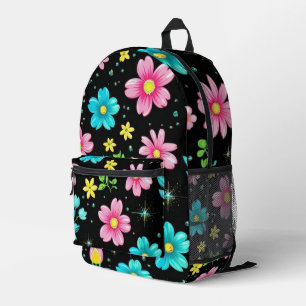 Retro Zwarte kleurrijke Bloemen Patroon Verjaardag Bedrukte Rugzak