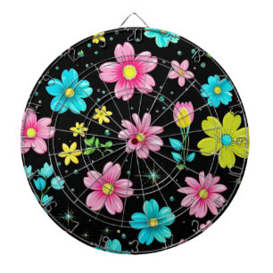 Retro Zwarte kleurrijke Bloemen Patroon Verjaardag Dartbord