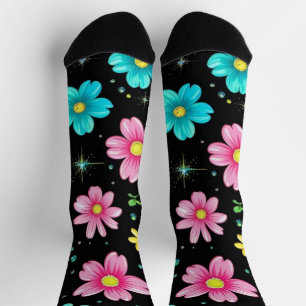 Retro Zwarte kleurrijke Bloemen Patroon Verjaardag Sokken