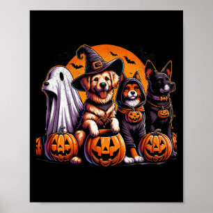 Retro zwarte Labrador hond Halloween pompoen Poster