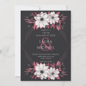 Retro zwarte magenta bloemen kaart (Voorkant)