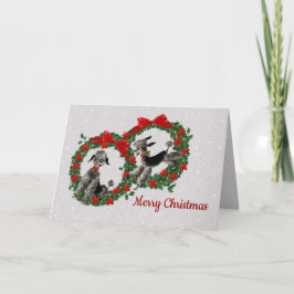 Retro Zwarte Poedels in de Kronen van Poinsettia Kaart