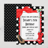 Retro zwarte polka dot cocktailparty uitnodiging (Voorkant / Achterkant)