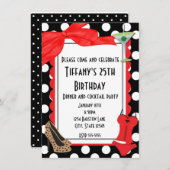 Retro zwarte polka dot party cocktail uitnodiging (Voorkant / Achterkant)