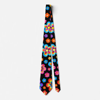 Retro Zwarte Regenboog Bloemen Patroon Necktie Stropdas