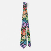 Retro Zwarte Regenboog Bloemen Patroon Stropdas (Voorkant)